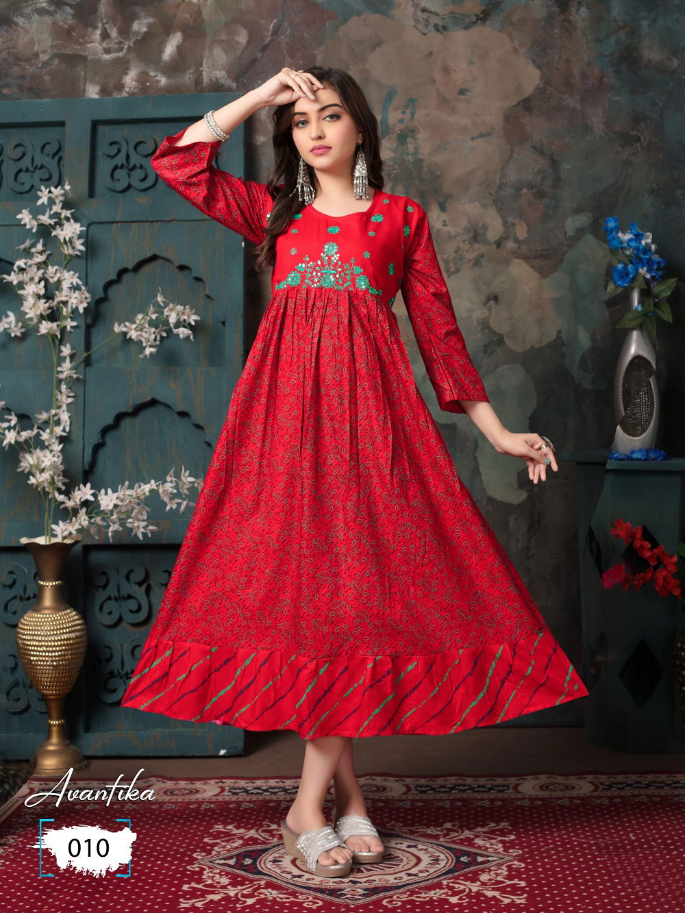 Avantika By Trendy 001 To 010Long Flair Anarkali  Kurtis Exporters In India
